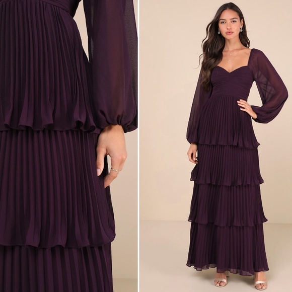 LULU's Sexy Elegant Chic Wedding Bridesmaid Flowy Romantic Long Sleeve Maxi - Picture 1 of 5